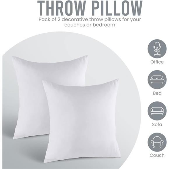 Bedding Throw Pillows Insert (Pack of 2, White) - 12 x 12 Inches Bed and Pillows - Picture 6 of 7